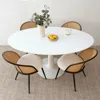 Maison Boucle Modern 59" Oval Dining Table Set For 4 With 4 White Bouclé Rattan Back Chairs- In Multi