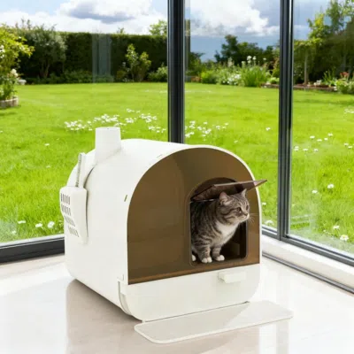 Maison Boucle Modern Cat Litter Box Enclosure With Scoop And Filter In Gray