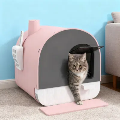 Maison Boucle Modern Cat Litter Box Enclosure With Scoop And Filter In Pink