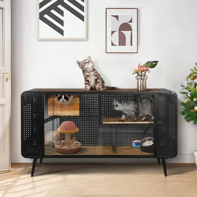 Maison Boucle Modern Cat Litter Box Furniture With Double Room Design And Cat Doo -  In Multi