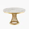 Maison Boucle Modern High Gloss Faux Marble Round Dining Table In Gold