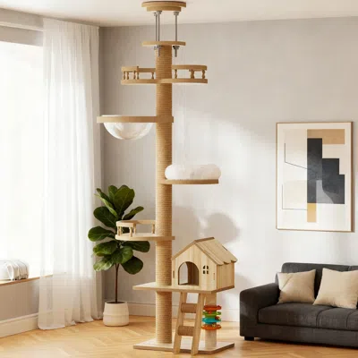 Maison Boucle Modern Large Floor To Ceiling Cat Tree Tower With Scratching Post In White
