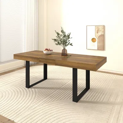 Maison Boucle Modern Rectangular Extendable Dining Table In Brown