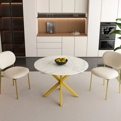 Maison Boucle Modern Round Extendable Dining Table In Yellow