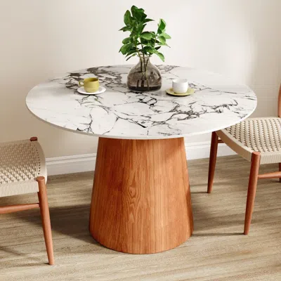 Maison Boucle Modern Round Pedestal Dining Table In Brown