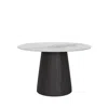 Maison Boucle Modern Round Pedestal Dining Table With Faux Marble Stone Top In Black