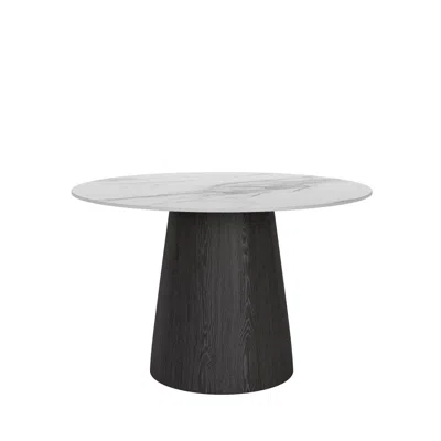 Maison Boucle Modern Round Pedestal Dining Table With Faux Marble Stone Top In Black