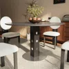 Maison Boucle Modern Round Pedestal Dining Table With Solid Wood Top In Brown