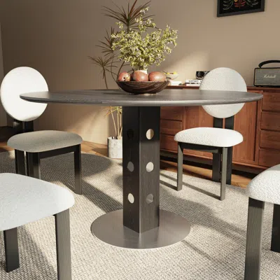 Maison Boucle Modern Round Pedestal Dining Table With Solid Wood Top In Brown