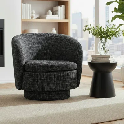 Maison Boucle Modern Swivel Barrel Accent Chair In Gray