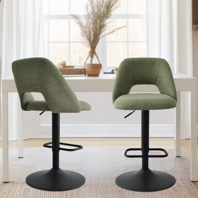Maison Boucle Modern Upholstered Adjustable Swivel Bar Stools With Backs In Green