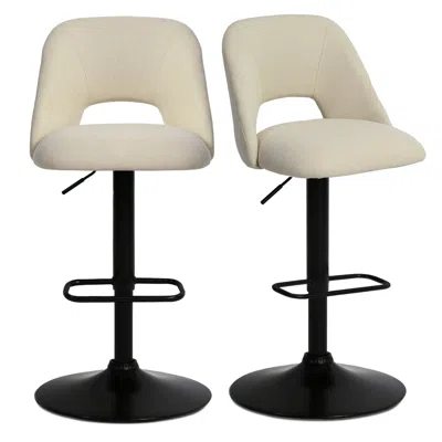 Maison Boucle Modern Upholstered Adjustable Swivel Bar Stools With Backs In Neutral