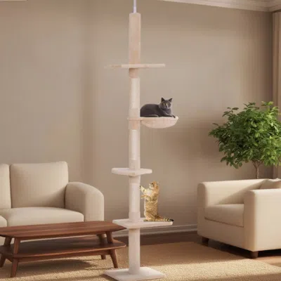 Maison Boucle Multi-level Floor To Ceiling Cat Tree Tower With Scratching Post In Sand