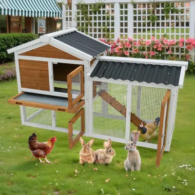 Maison Boucle Outdoor Indoor Rabbit Hutch Cage With Waterproof Roof,sliding Tray And Spacious Run -  In White