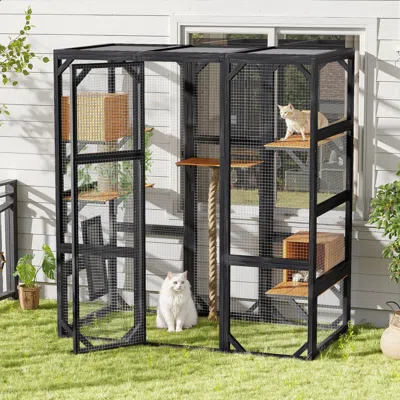 Maison Boucle Outdoor Walk-in Catio With Platforms,condos,scratching Post -  In Black