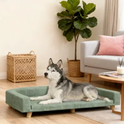 Maison Boucle Pet Sofa Couch Bed With Washable Cushion For Large Dogs In Green