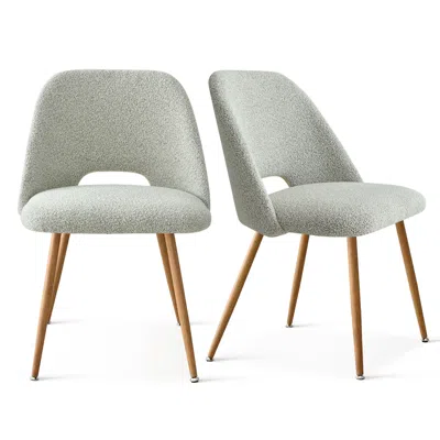 Maison Boucle Set Of 2 Modern Boucle Dining Chairs With Metal Legs