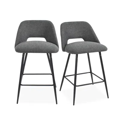 Maison Boucle Set Of 2 Modern Upholstered Counter Height Stools With Backs In Gray