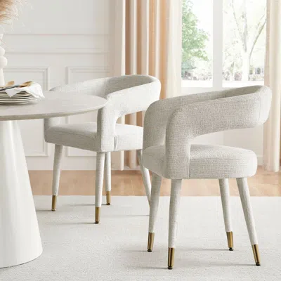 Maison Boucle Set Of 2 Modern Upholstered Dining Chairs In White