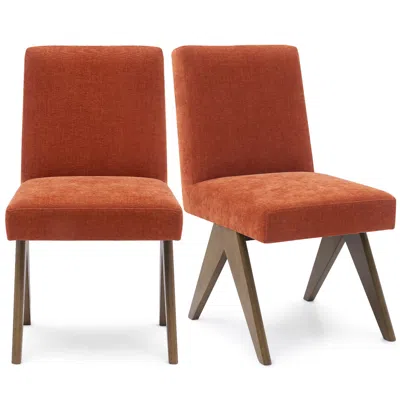 Maison Boucle Set Of 2 Modern Upholstered Dining Chairs With Solid Wood Legs