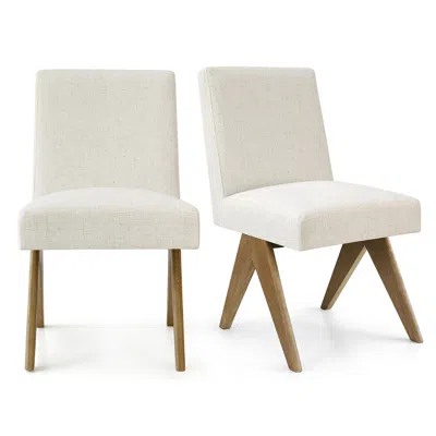 Maison Boucle Set Of 2 Modern Upholstered Dining Chairs With Solid Wood Legs