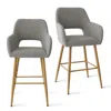 Maison Boucle Set Of 2 Upholstered Counter Height Stools With Armrests In Gray