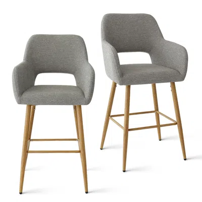 Maison Boucle Set Of 2 Upholstered Counter Height Stools With Armrests In Gray