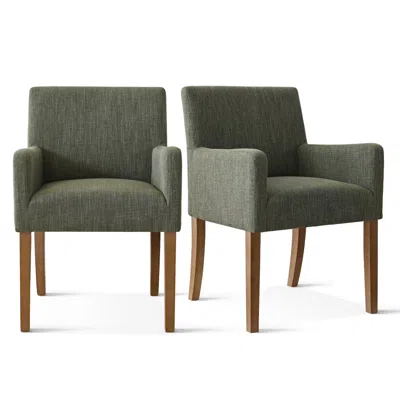 Maison Boucle Set Of 2 Upholstered Dining Arm Chairs With Rubberwood Legs
