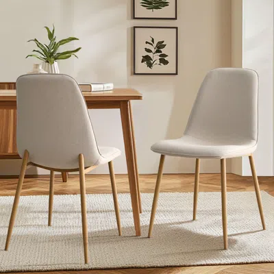 Maison Boucle Set Of 2 Upholstered Dining Chairs With Metal Legs In White