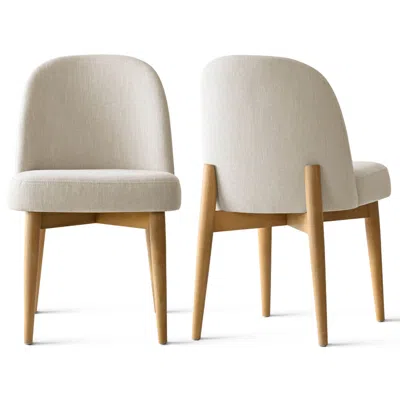 Maison Boucle Set Of 2 Upholstered Linen Dining Chairs With Solid Wood Legs