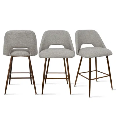 Maison Boucle Set Of 3 Modern Upholstered Counter Height Stools With Backs In Gray