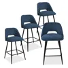Maison Boucle Set Of 4 Modern Upholstered Counter Height Stools With Backs In Blue