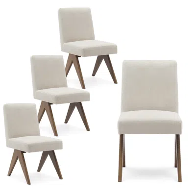 Maison Boucle Set Of 4 Modern Upholstered Dining Chairs With Solid Wood Legs