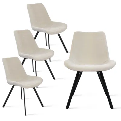 Maison Boucle Set Of 4 Modern Velvet Upholstered Dining Chairs With Metal Legs