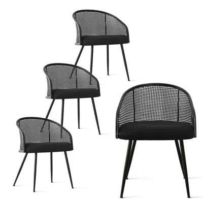 Maison Boucle Set Of 4 Rattan Dining Chairs With Upholstered Boucle Fabric