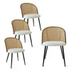 Maison Boucle Set Of 4 Rattan Dining Chairs With Upholstered Boucle Fabric