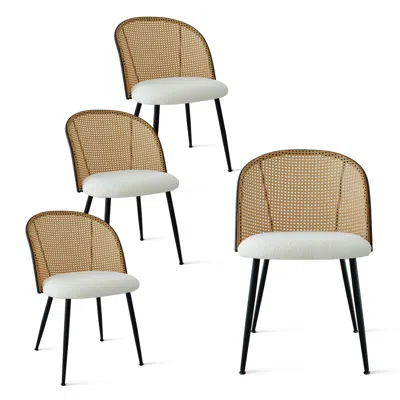 Maison Boucle Set Of 4 Rattan Dining Chairs With Upholstered Boucle Fabric
