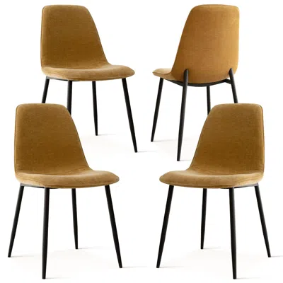 Maison Boucle Set Of 4 Upholstered Dining Chairs With Metal Legs In Gold