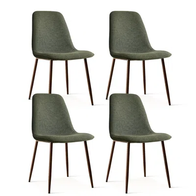 Maison Boucle Set Of 4 Upholstered Dining Chairs With Metal Legs In Green