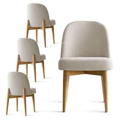 Maison Boucle Set Of 4 Upholstered Linen Dining Chairs With Solid Wood Legs