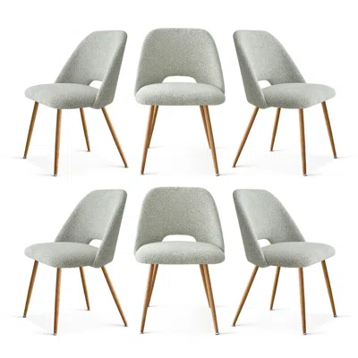 Maison Boucle Set Of 6 Modern Boucle Dining Chairs With Metal Legs