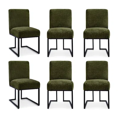 Maison Boucle Set Of 6 Modern Upholstered Dining Room Chair With Black Metal Sled Base