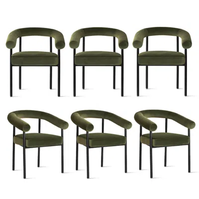 Maison Boucle Set Of 6 Modern Velvet Upholstered Dining Chairs With Curved Back