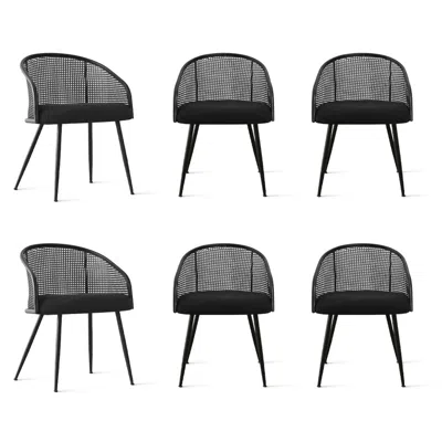 Maison Boucle Set Of 6 Rattan Dining Chairs With Upholstered Boucle Fabric