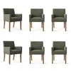 Maison Boucle Set Of 6 Upholstered Dining Arm Chairs With Rubberwood Legs