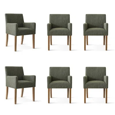 Maison Boucle Set Of 6 Upholstered Dining Arm Chairs With Rubberwood Legs