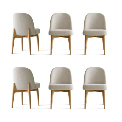 Maison Boucle Set Of 6 Upholstered Linen Dining Chairs With Solid Wood Legs