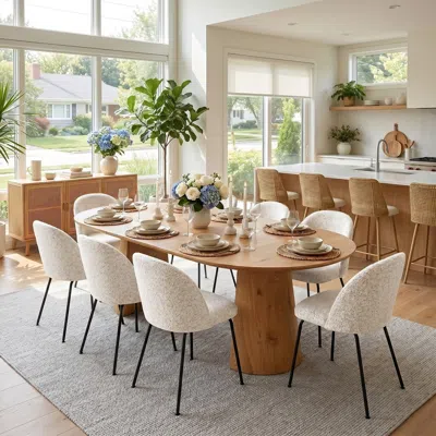 Maison Boucle Set Of 8 Modern Linen Upholstered Dining Chairs, Armless Kitchen & Dining Room Chairs With Padded Ba