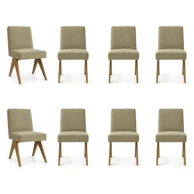 Maison Boucle Set Of 8 Modern Upholstered Dining Chairs With Solid Wood Legs