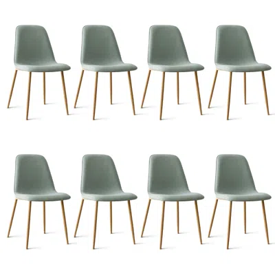 Maison Boucle Set Of 8 Upholstered Dining Chairs With Metal Legs In Green